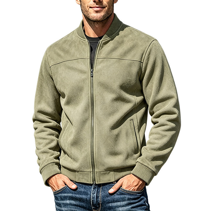 Herren Veloursleder-Optik Bomberjacke mit Reißverschluss und Rippbündchen Echoarchiv