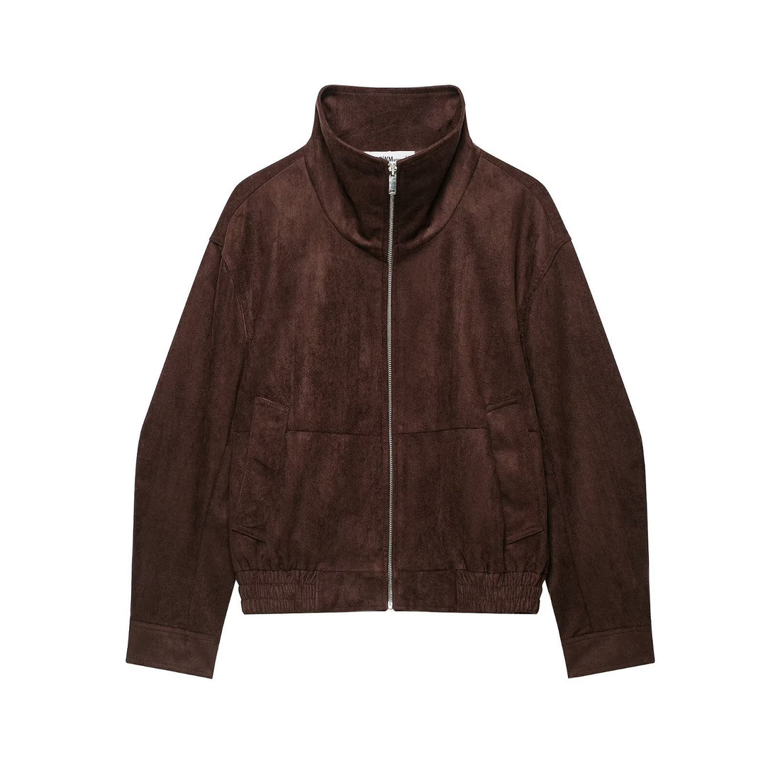 Damen Velourslederoptik Bomberjacke mit Funnelkragen und elastischem Saum Echoarchiv