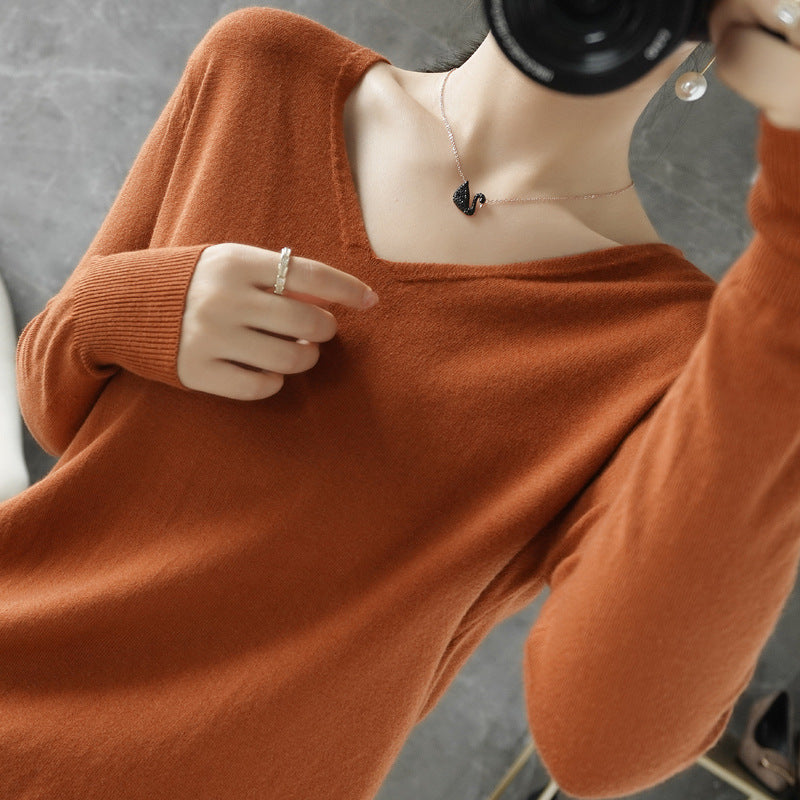 Damen leichter V-Ausschnitt Kaschmir-Look Feinstrickpullover Echoarchiv