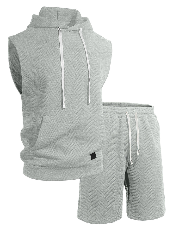 Herren nan ärmelloses Kapuzen-Lounge-Set aus strukturierter Baumwollmischung mit Kängurutasche und elastischer Freizeithose Echo Archiv