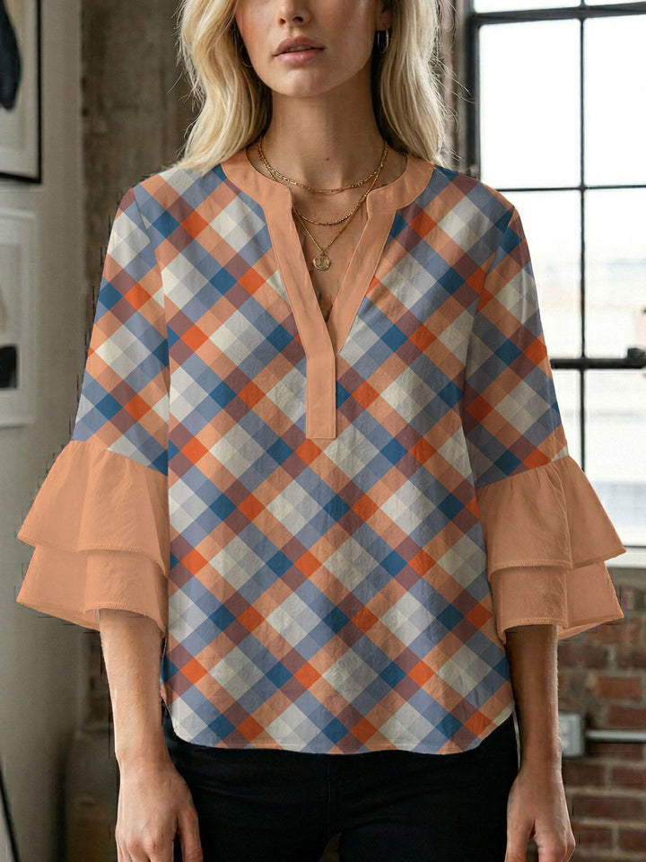 Damen Blusenshirt mit voluminösen Ärmeln und kreativem Druckdesign Echo Archiv