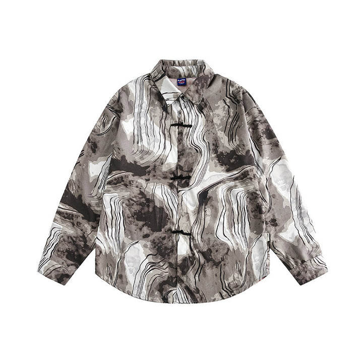 Unisex Boxy-Overshirt-Jacke mit Marmorprint und traditioneller Knebelverschluss-Optik Echo Archiv