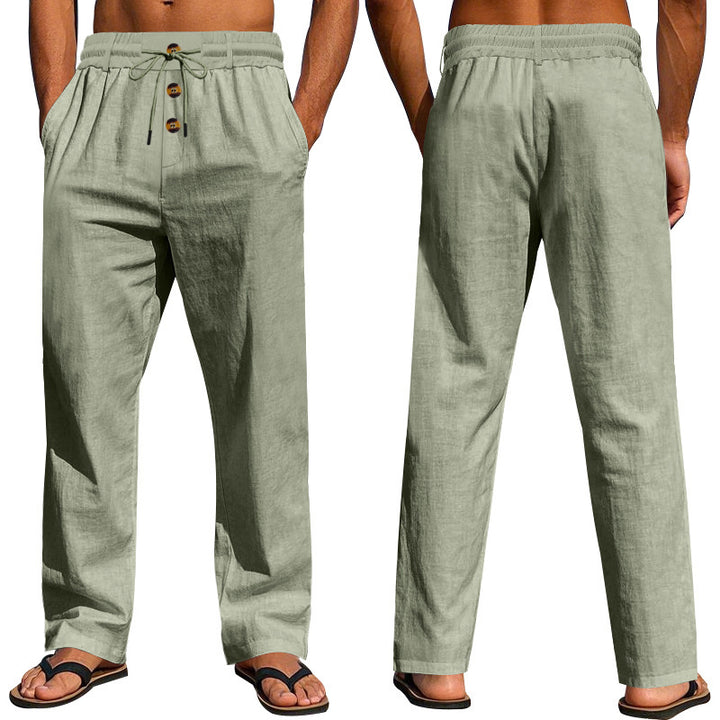 Herren bequeme und luftige Leinenhose mit elastischem Bund und praktischen Taschen Echoarchiv