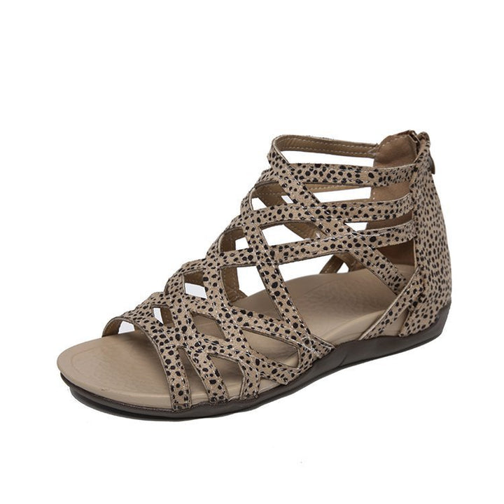 Damen Römersandalen mit Zipper, geflochtenem Cut-Out-Obermaterial und gepolsterter Komfortsohle – Sorelia