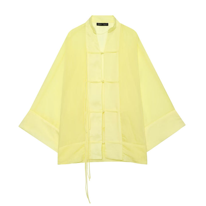 Damen Weites Kimono‑Cape aus leichter Chiffon‑Optik mit dekorativen Knotenverschlüssen Echo Archiv