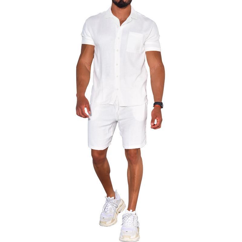 Herren modernes Freizeit-Set aus kurzärmligem Hemd und Shorts Echoarchiv