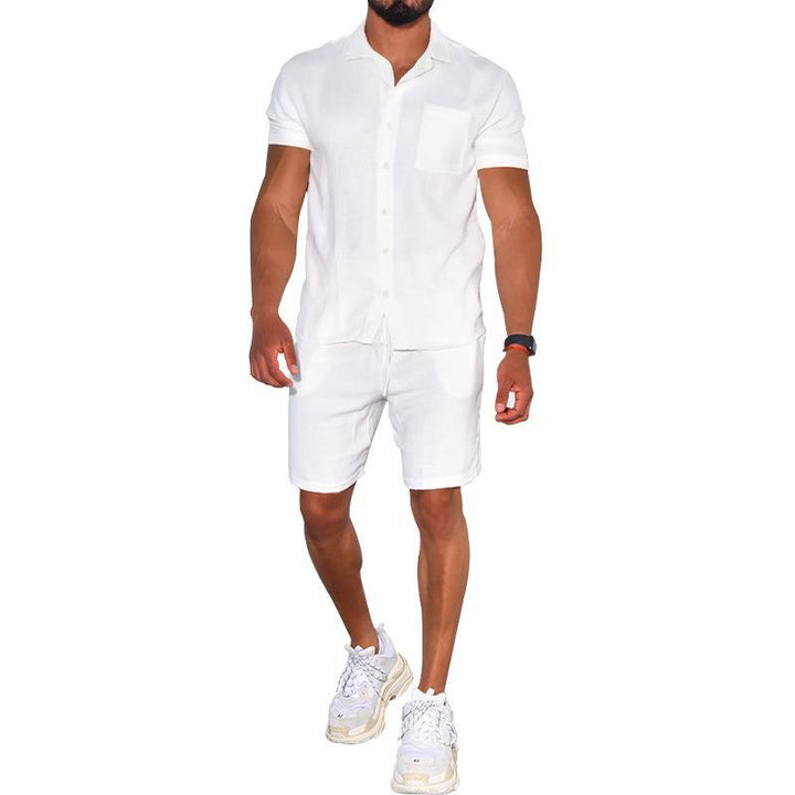 Herren modernes Freizeit-Set aus kurzärmligem Hemd und Shorts Echoarchiv