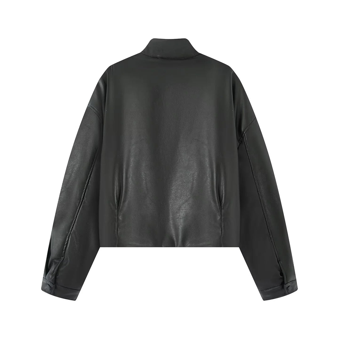 Damen nan oversized cropped Kunstlederjacke im Bomberstil mit Stehkragen und elastischem Saum Echo Archiv