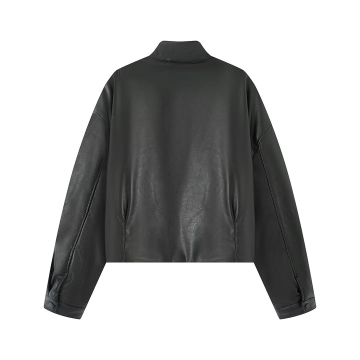 Damen nan oversized cropped Kunstlederjacke im Bomberstil mit Stehkragen und elastischem Saum Echo Archiv