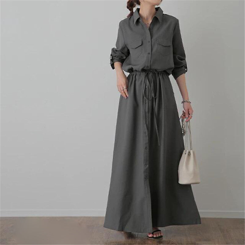 Damen nan langes Hemdkleid mit Tunnelzugtaillierung und aufgesetzten Brusttaschen Echo Archiv