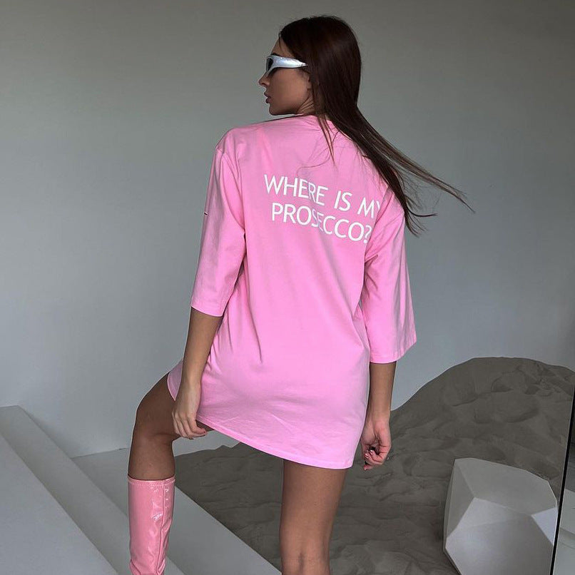 Damen oversized Longshirt mit Statement-Print, dreiviertelärmeln und lockerer Tunika-Silhouette – Avérine