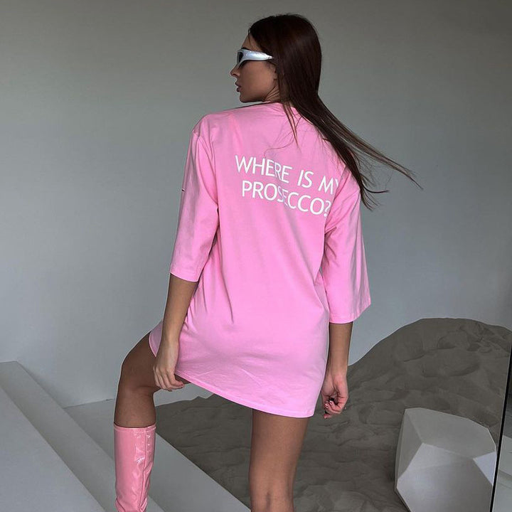 Damen oversized Longshirt mit Statement-Print, dreiviertelärmeln und lockerer Tunika-Silhouette – Avérine