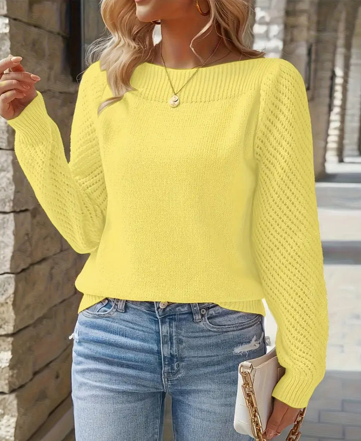 Damen nan feiner Strickpullover mit Ajour- Puffärmeln und U-Boot-Ausschnitt Echo Archiv