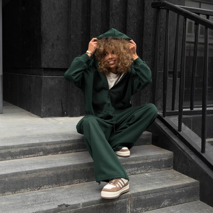 Damen nan weites Lounge-Set mit Zip-Hoodie, Kängurutasche und extraweiter Highwaist-Jogginghose Echo Archiv