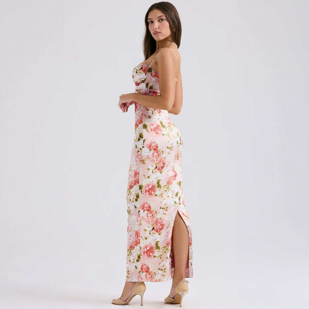 Damen Elegantes figurbetontes Maxikleid mit floralem Design Echo Archiv