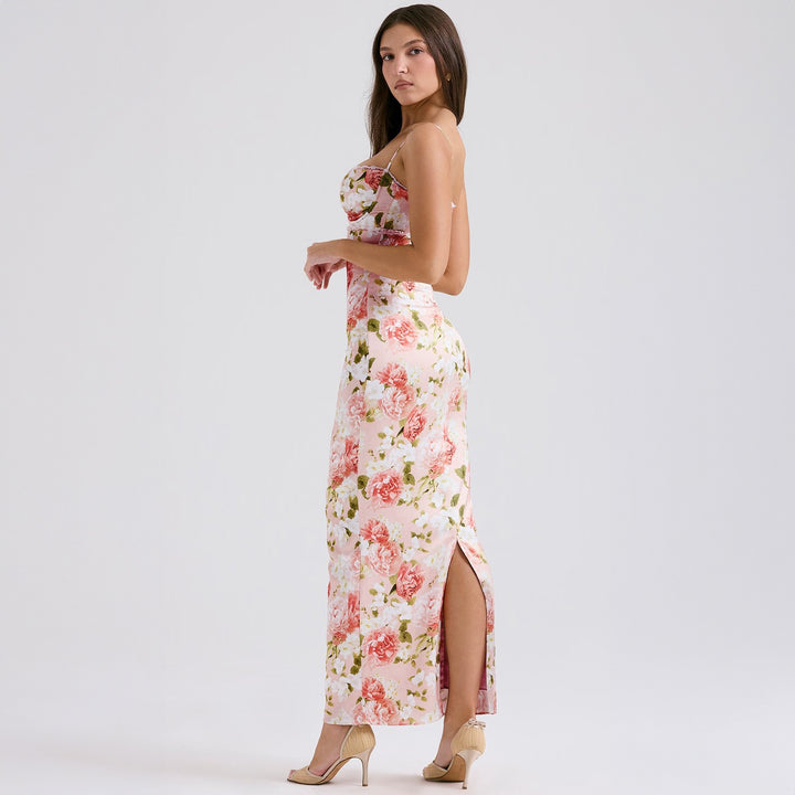 Damen Elegantes figurbetontes Maxikleid mit floralem Design Echo Archiv