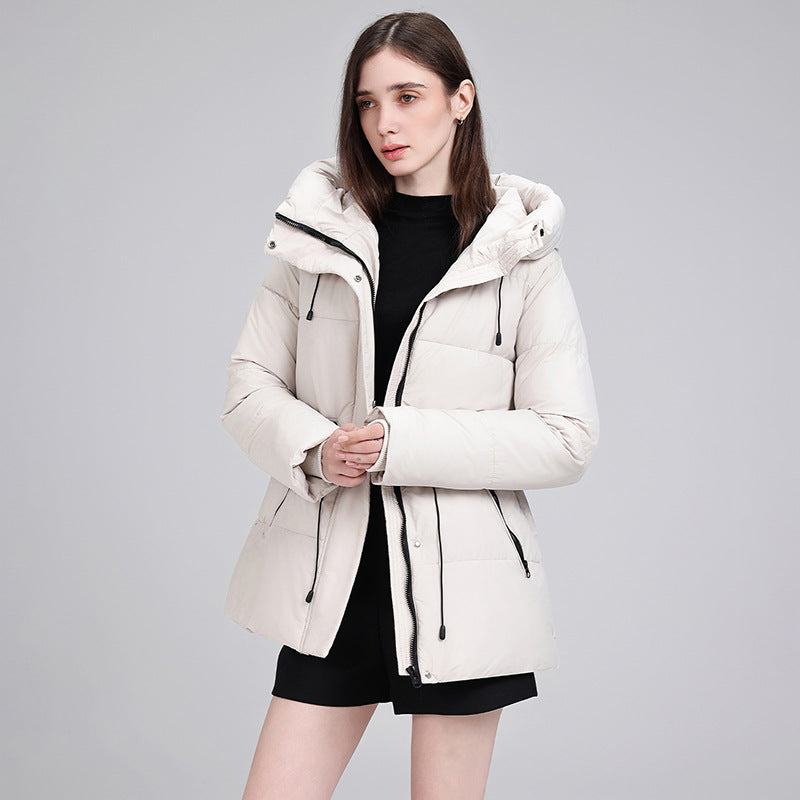 Damen wattierter Kapuzenparka mit taillierbarem Kordelzug, verdeckter Reißverschluss und Rippbündchen – Célinea
