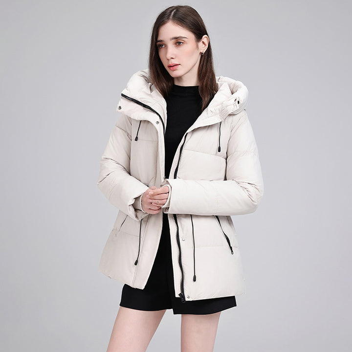 Damen wattierter Kapuzenparka mit taillierbarem Kordelzug, verdeckter Reißverschluss und Rippbündchen – Célinea