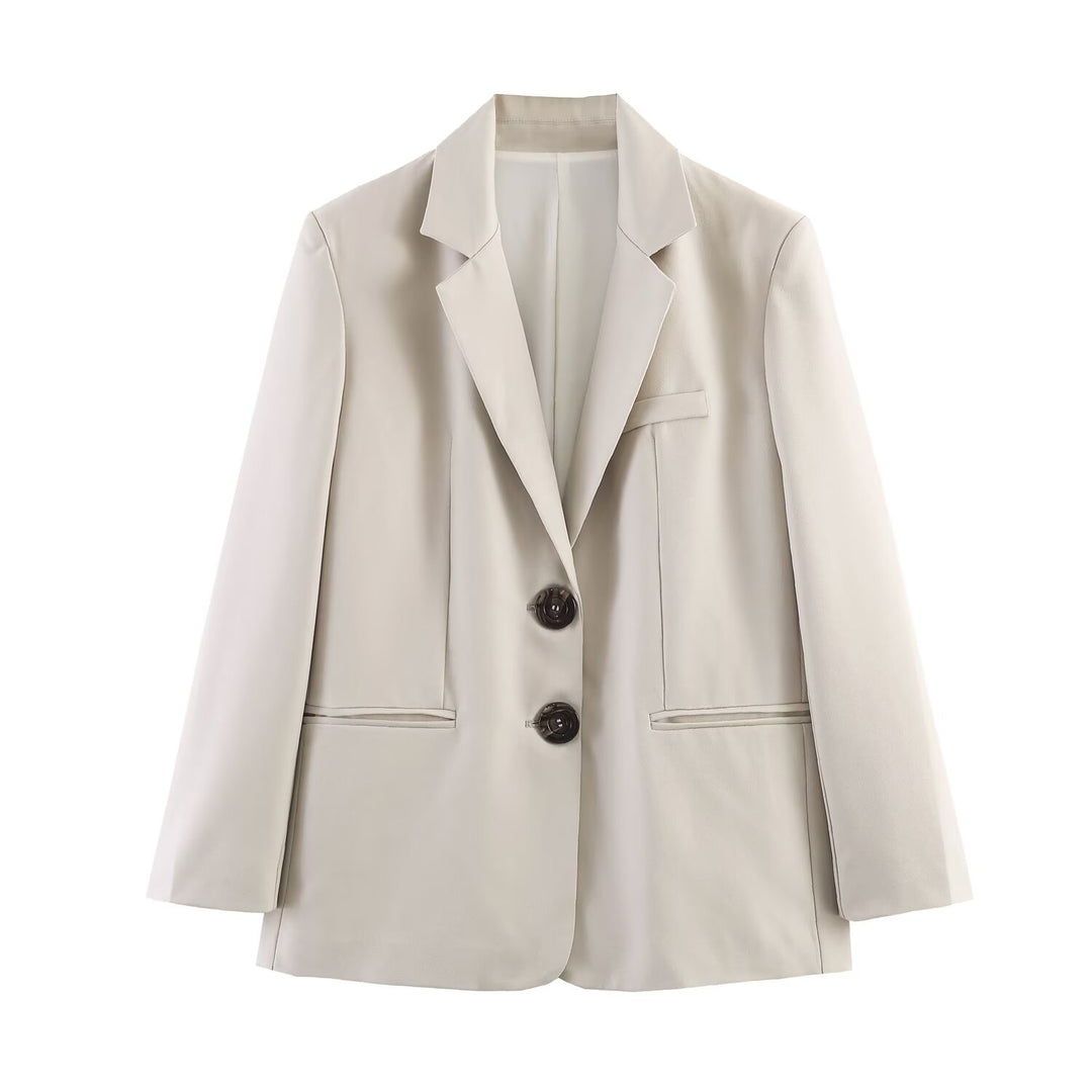 Damen Zweiteiliges Business-Anzug-Set mit kastigem Zweiknopf-Blazer und weiter hochgeschnittener Hose Echo Archiv