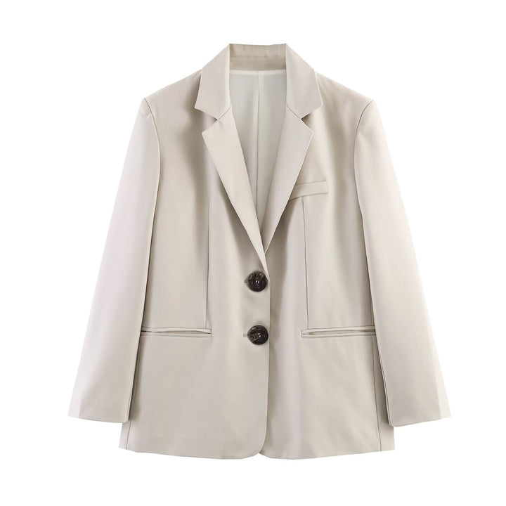 Damen Zweiteiliges Business-Anzug-Set mit kastigem Zweiknopf-Blazer und weiter hochgeschnittener Hose Echo Archiv