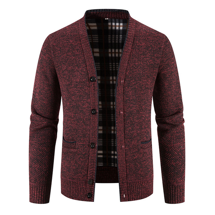 Herren Strickjacke mit eleganter Karostruktur und Knopfverschluss Echoarchiv