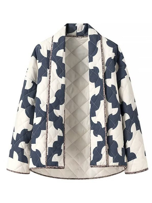 Damen nan gesteppte Boxy-Kimono Jacke mit abstraktem Allover-Print und offener Front Echo Archiv