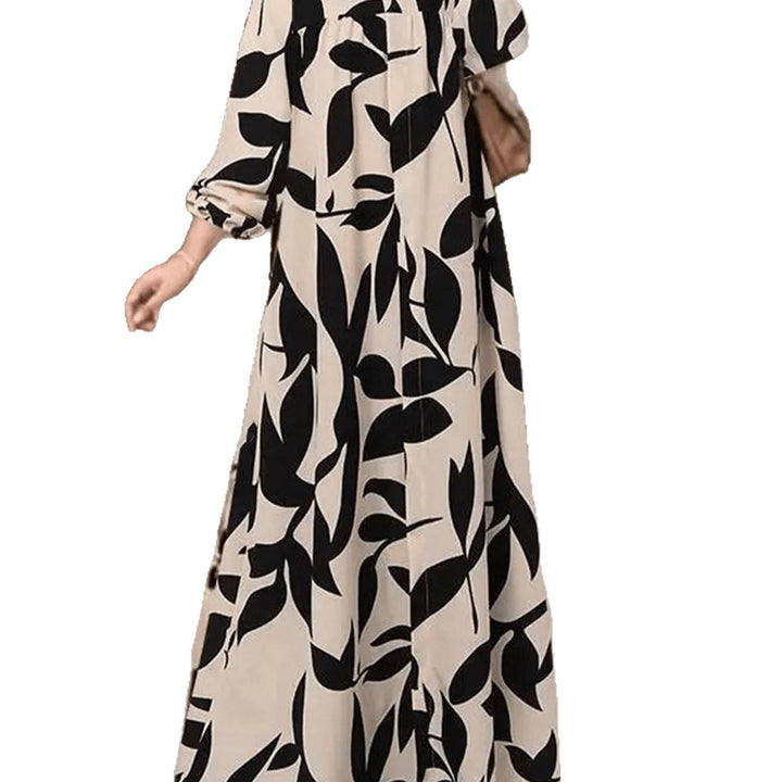 Damen Maxikleid mit lockerem A-Linien-Schnitt, weitem Fall und auffälligem Blattprint – Valéora