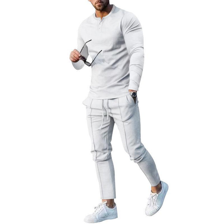 Herren sportliches Oberteil- und Hosen-Set mit modernem Henley-Ausschnitt Echoarchiv
