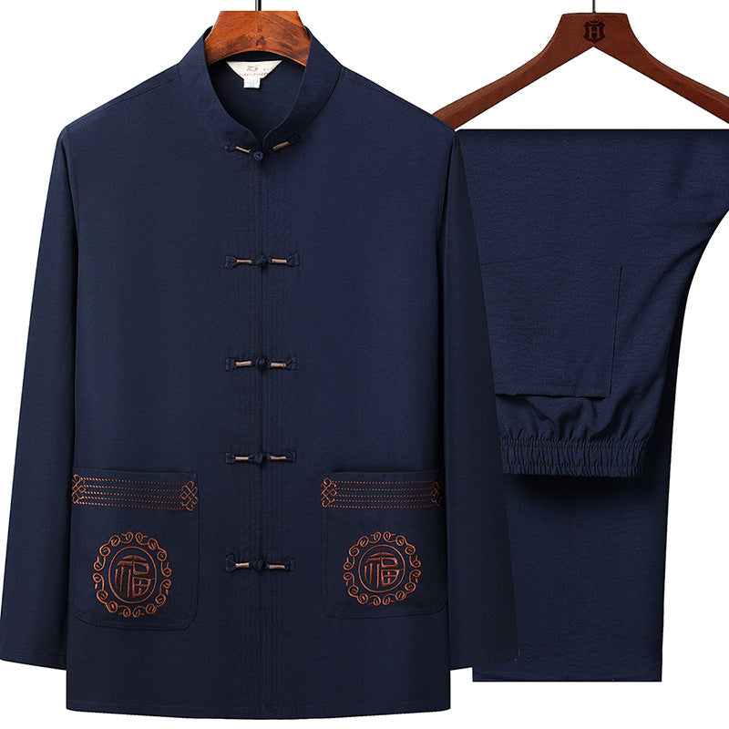 Herren traditionelles Tang-Anzug Set mit Stehkragen, Knotenverschlüssen und dezenten Stickdetails – Averon