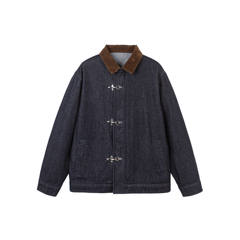 Herren Boxy-Jeansjacke mit Cordkragen und Metallknebelverschlüssen Echo Archiv