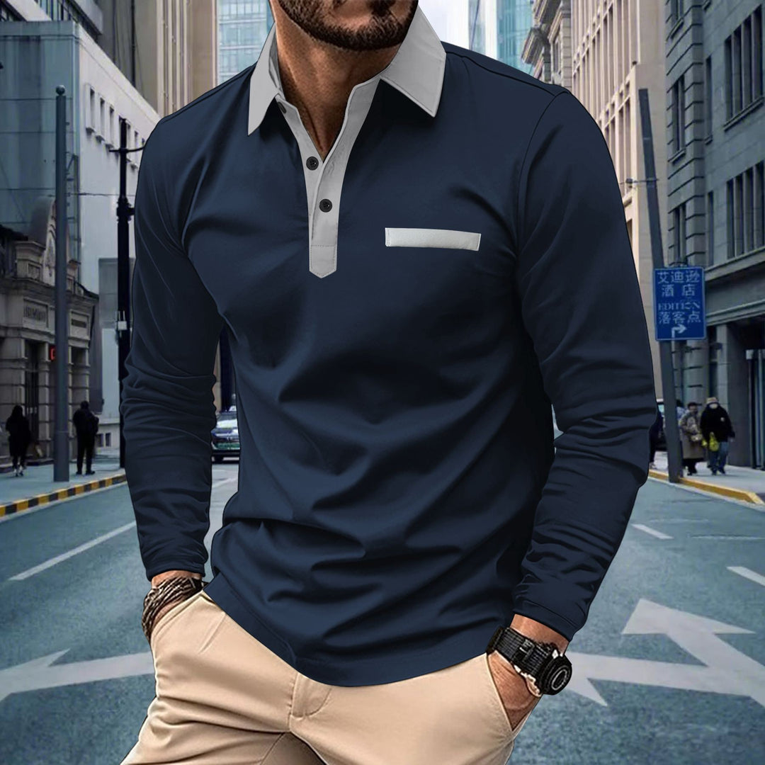 Herren Langarm Poloshirt mit kontrastierendem Kragen und funktioneller Brusttasche Echoarchiv