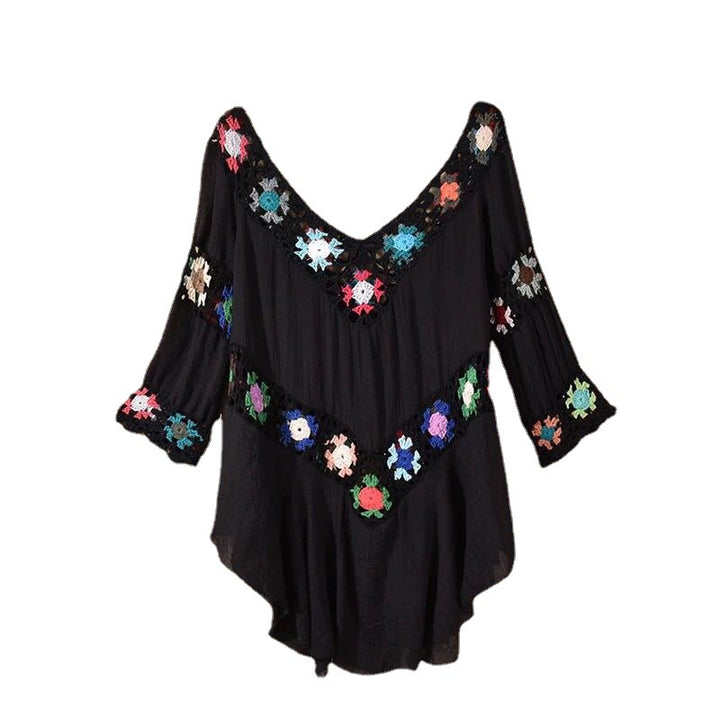 Damen Häkelbluse mit bunten Floral-Applikationen Echo Archiv