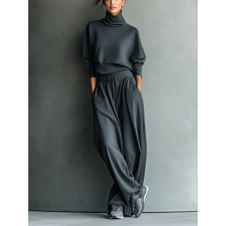 Damen Rollkragen-Loungewear-Set mit Oversize-Oberteil und weitem Gummibund-Hose Echoarchiv