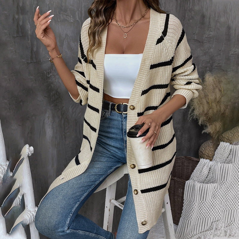 Damen Lässiger Strickcardigan mit Streifen Echo Archiv