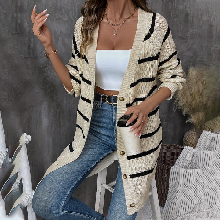 Damen Lässiger Strickcardigan mit Streifen Echo Archiv