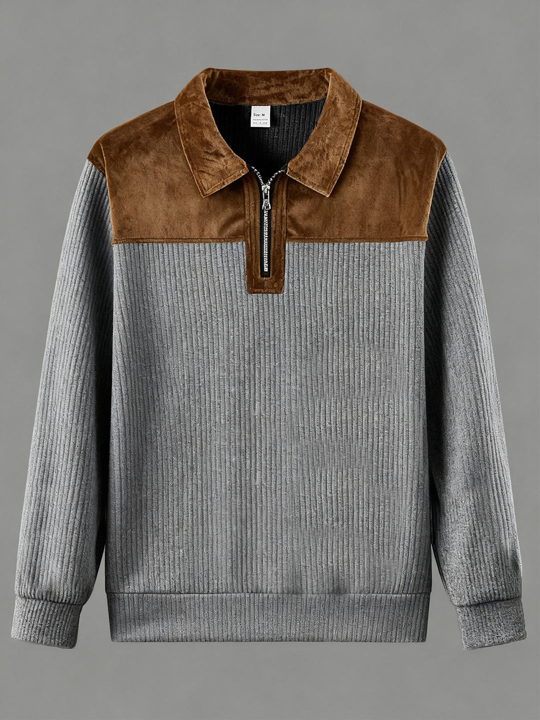 Unisex nan feinstrukturierter Strickpullover mit halbem Reißverschlusskragen und Samtbesatz Echo Archiv