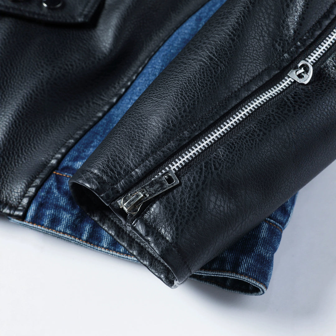 Herren Lederimitat und Jeans Kombi-Jacke Echoarchiv