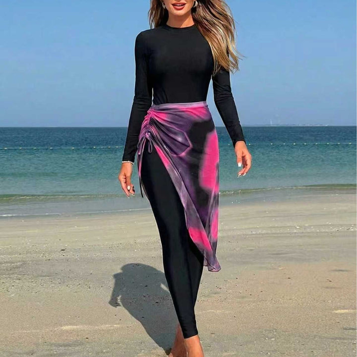 Damen Eleganter langer Badeanzug mit Wickelrock Echo Archiv