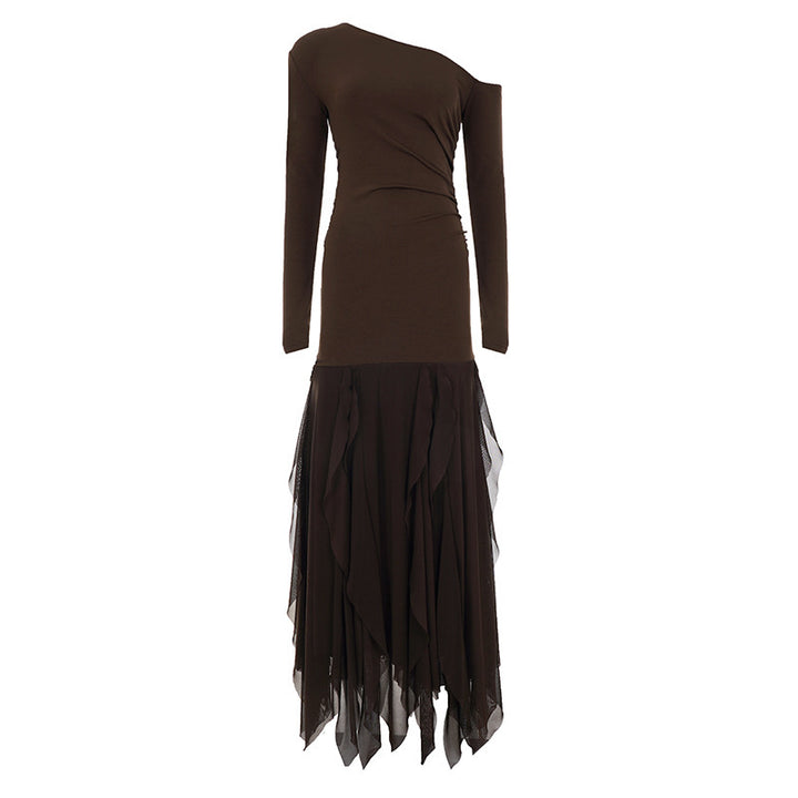Damen Ein-Schulter-Abendkleid mit taillierter Stretch-Silhouette und mehrlagigem Tüll-Mermaidrock Echo Archiv