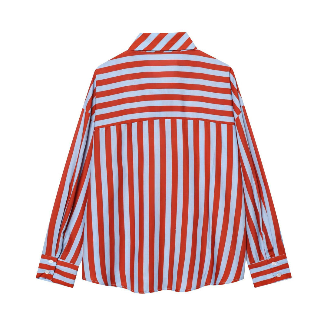 Damen Hemdbluse mit Schluppe und markanten Längsstreifen, lockere Oversize-Passform Echoarchiv