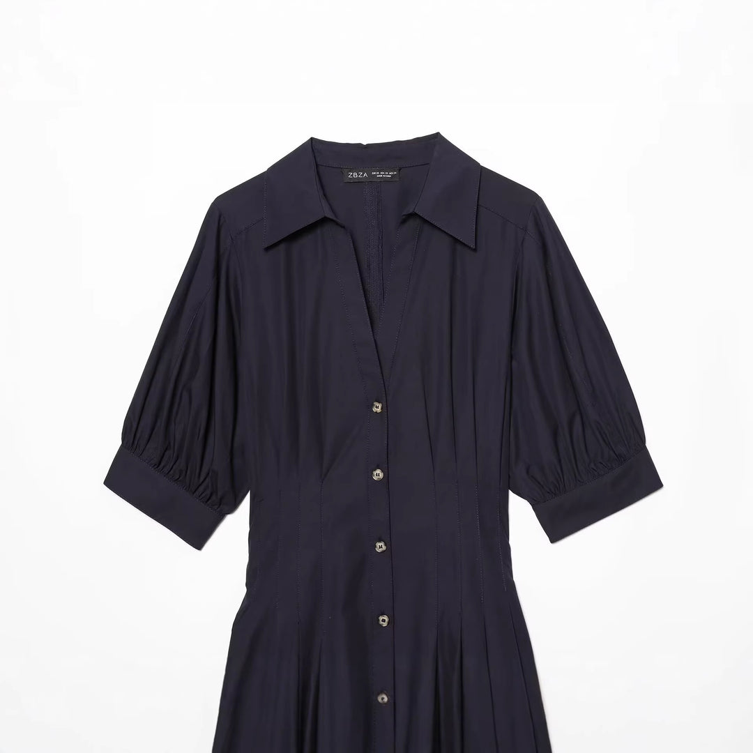 Damen Hemdblusenkleid mit taillierter Passform, Puffärmeln und durchgehender Knopfleiste Echo Archiv
