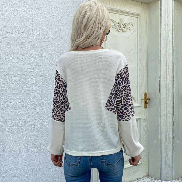 Damen Oversized Carmenausschnitt Waffelstrickpullover mit Leo‑Blockeinsätzen Echoarchiv