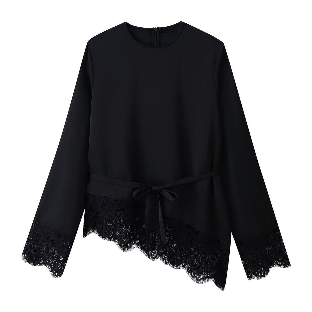 Damen 50+ elegante Chiffonbluse mit Spitzenbesatz und Taillenband Echo Archiv