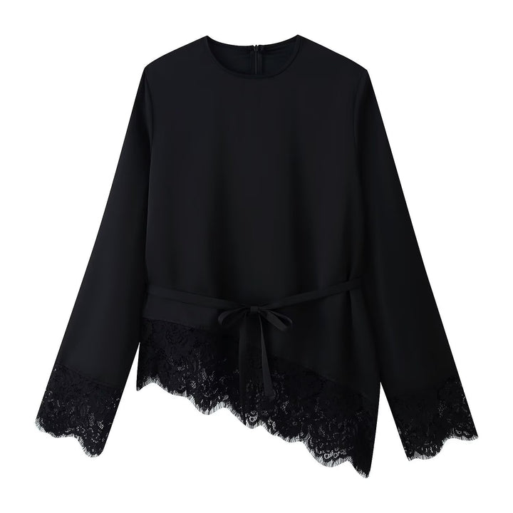 Damen 50+ elegante Chiffonbluse mit Spitzenbesatz und Taillenband Echo Archiv