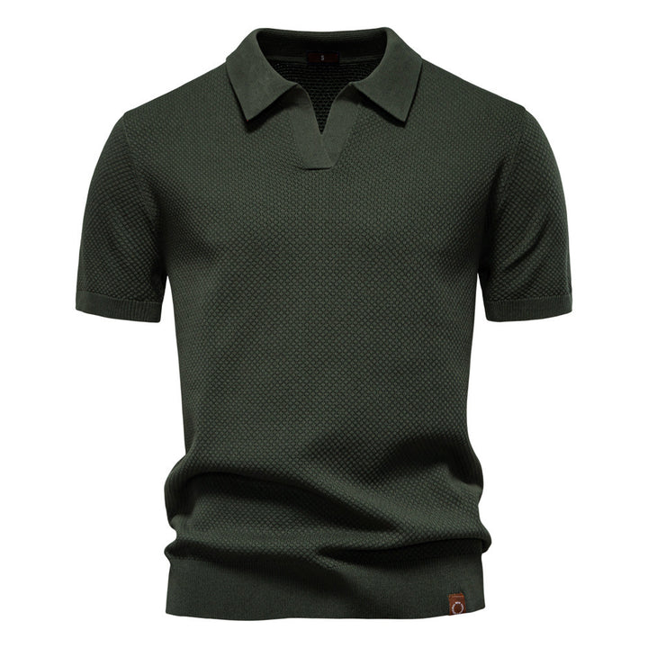 Herren nan strukturiertes Feinstrickpoloshirt mit offenem Reverskragen Echo Archiv