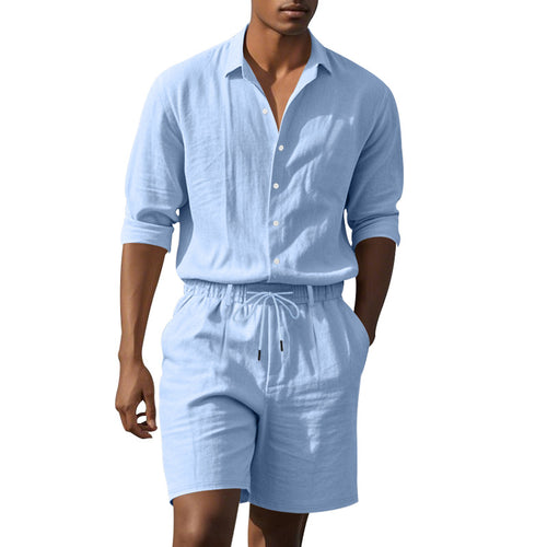 Herren lässiges Hemd und Shorts-Set aus atmungsaktiver Baumwolle Echoarchiv