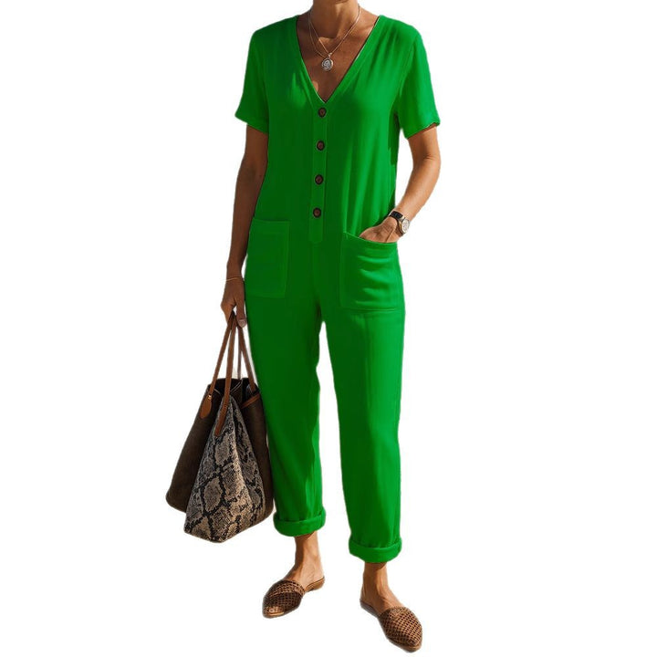 Damen Modischer Jumpsuit mit V-Ausschnitt und Taschen Echo Archiv