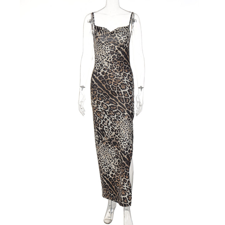 Damen Elegantes Maxikleid mit Leopardenmuster und sexy Schlitz Echo Archiv