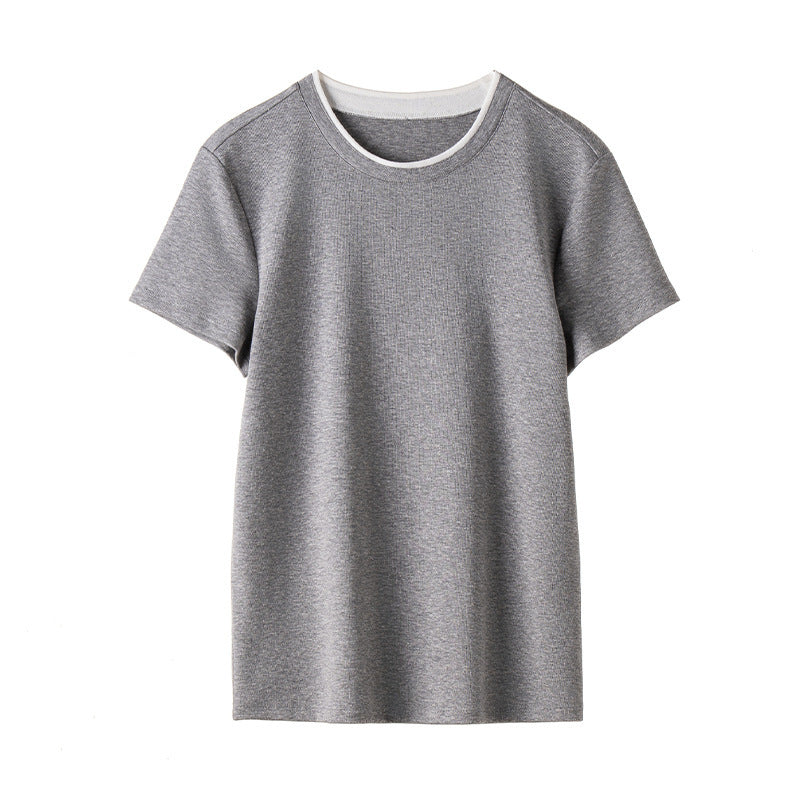 Damen Feines geripptes Kurzarm-T-Shirt aus stretchigem Baumwoll-Modal mit Rundhals Echo Archiv