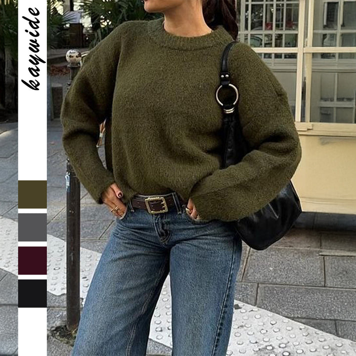 Damen nan kuscheliger Oversize-Strickpullover mit Rundhalsausschnitt und voluminösen Ballonärmeln Echo Archiv